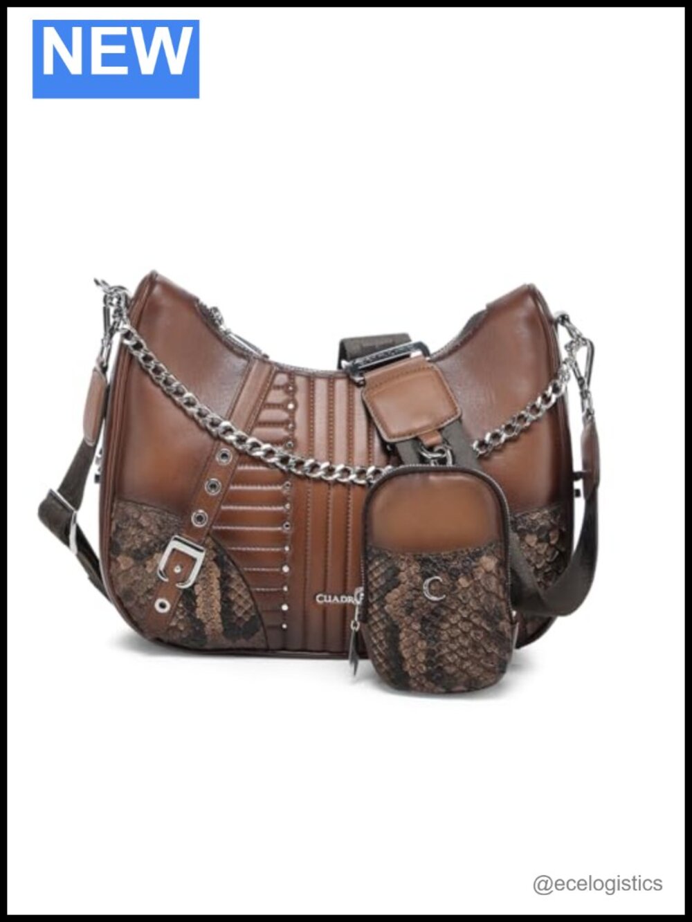 Luxury Crossbody Handbag Genuine Python Leather Chain Strap Two-Pouch Removable